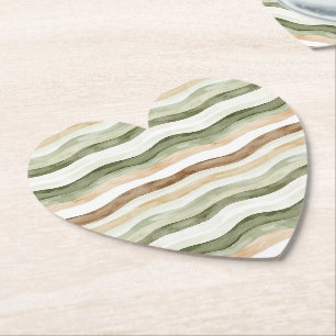 Brown Cream Green Stripes Paper Coaster