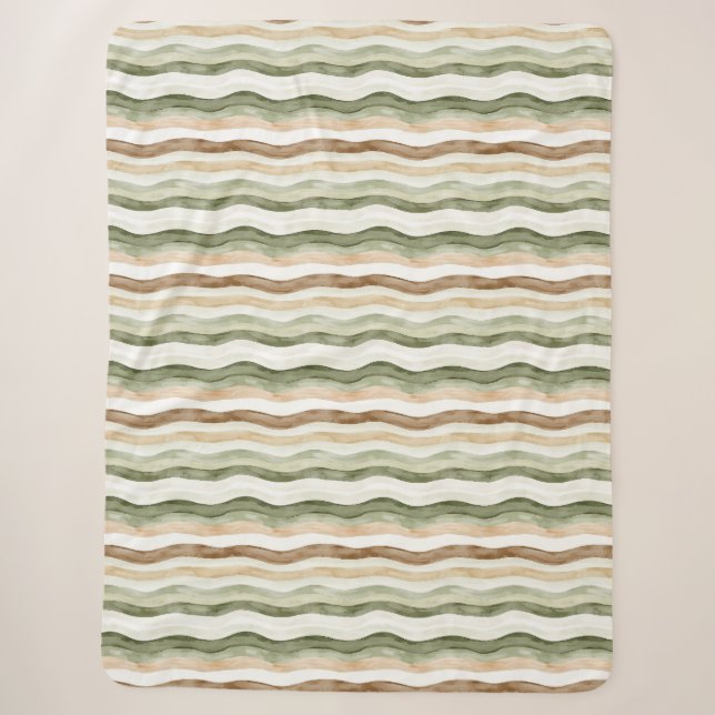 Brown Cream Green Stripes Sherpa Blanket (Front)