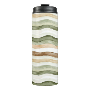 Brown Cream Green Stripes Thermal Tumbler