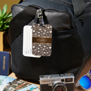 Brown Cream Hearts Ribbon   Luggage Tag