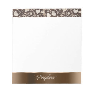 Brown Cream Hearts Ribbon Notepad