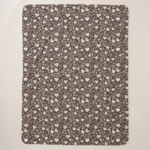 Brown Cream Hearts Sherpa Blanket