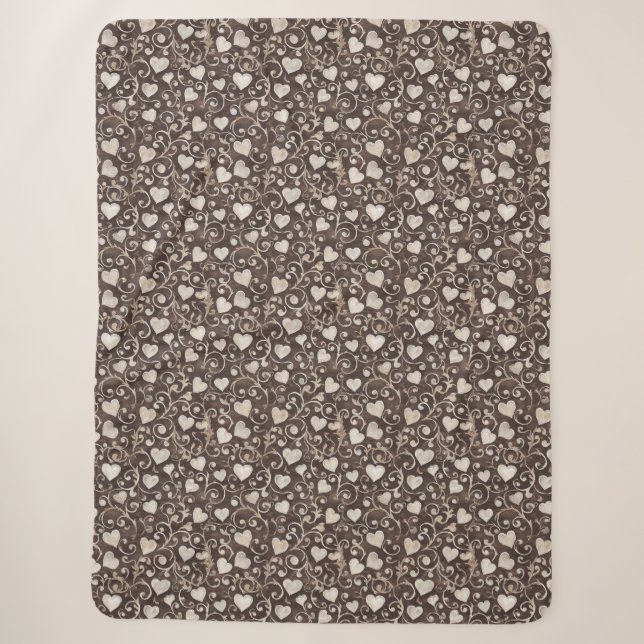 Brown Cream Hearts Sherpa Blanket (Front)