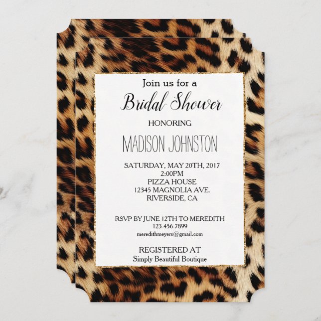 Brown Cream Leopard Animal  Invitation (Front/Back)