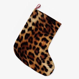 Brown Cream Leopard Animal Large Christmas Stocking