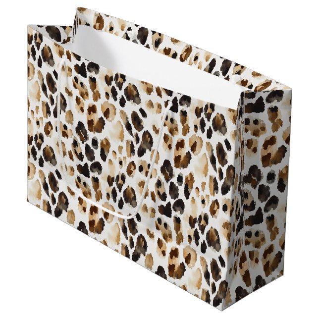 Brown Cream Leopard Animal  Large Gift Bag (Front Angled)