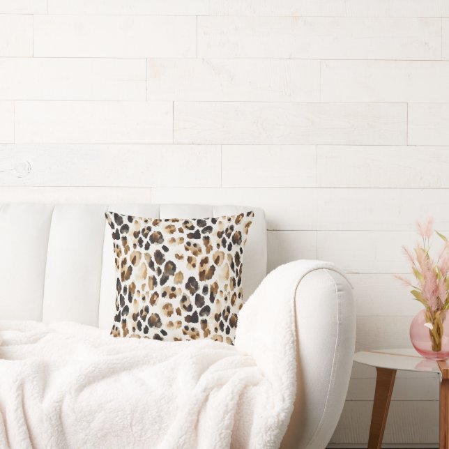 Brown Cream Leopard Animal Print Cushion (Couch)