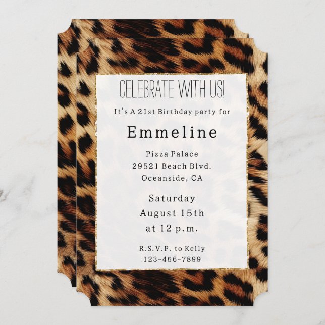 Brown Cream Leopard Animal Print  Invitation (Front/Back)