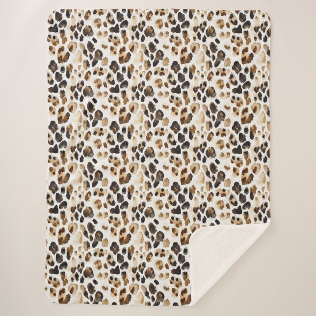 Brown Cream Leopard Animal Print Sherpa Blanket (Front)