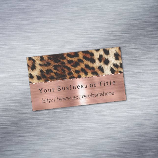 Brown Cream Leopard Animal Rose Gold Magnetic Business Card (In Situ)