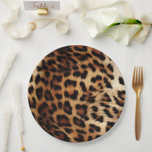 Brown Cream Leopard Animal Wedding Paper Plate