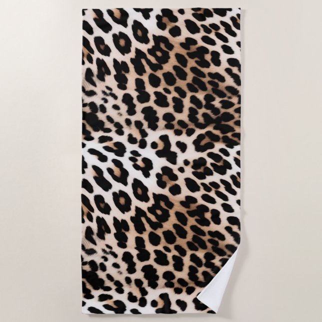Brown Cream Leopard  Beach Towel (Front)