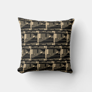 Brown Cream on Black Mediterranean Small Mosaics Cushion