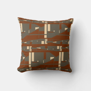 Brown Cream on Rust Mediterranean Uneven Mosaics Cushion