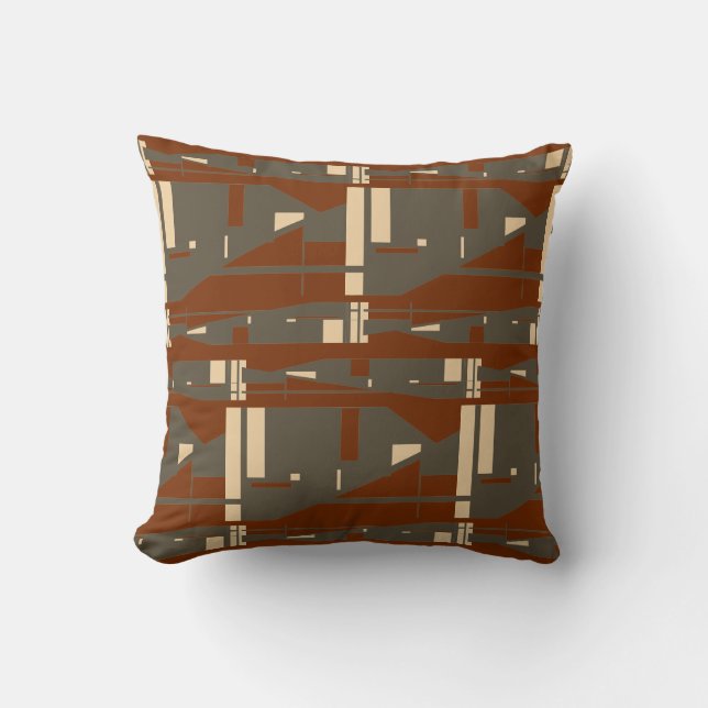 Brown Cream on Rust Mediterranean Uneven Mosaics Cushion (Front)