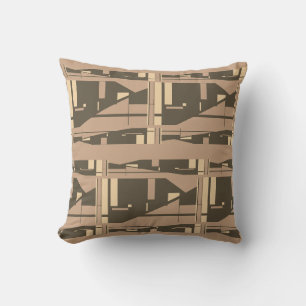 Brown Cream on Tan Mediterranean Art Large Mosaics Cushion