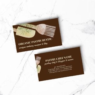 Brown Cream Pastel Illustration Pastry Bakery Business Card