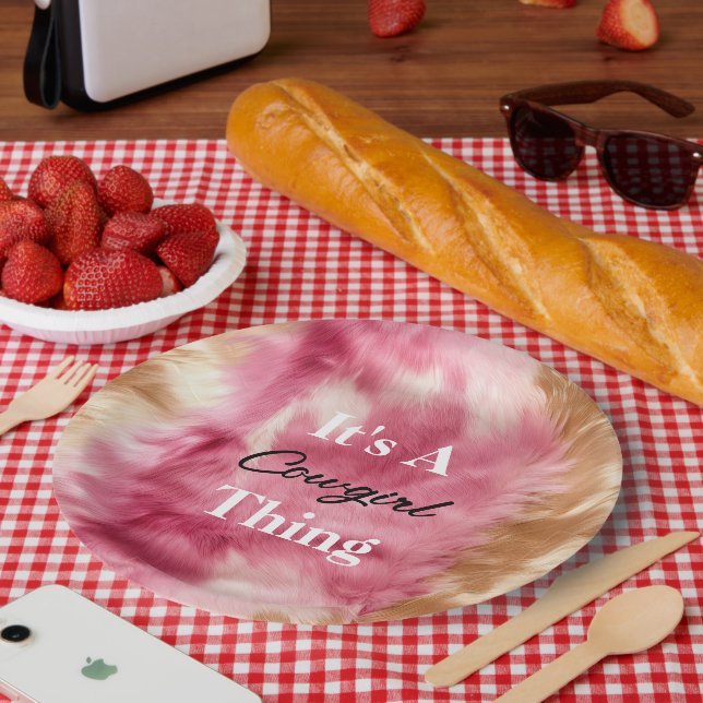 Brown Cream Pink Cowgirl Quote Paper Plate (Picnic)