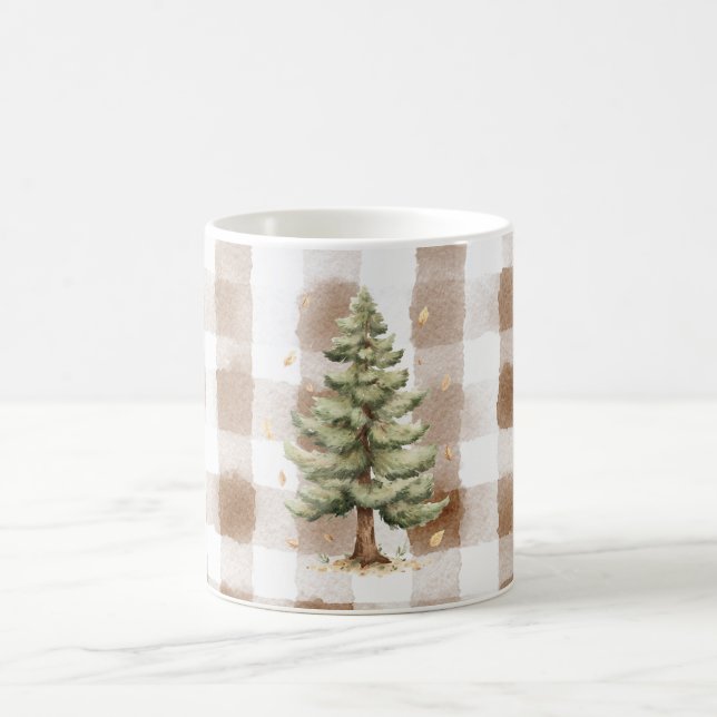 Brown Cream Plaid Stripes Tree Coffee Mug (Center)