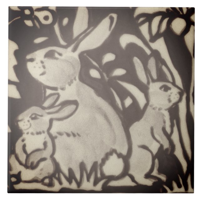 Brown Cream Rabbit Floral Foliage Woodland Decor Tile (Front)