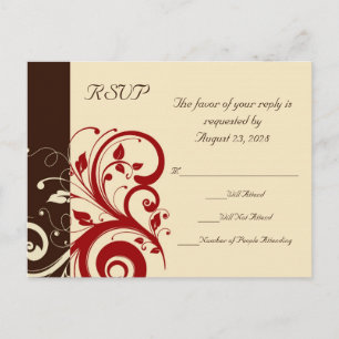 Brown/Cream/Red Reverse Swirl Invitation Postcard