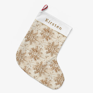 Brown Cream Snowflakes Christmas Large Christmas Stocking