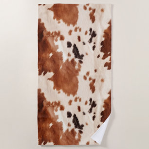 Brown Cream Southwest Cowhide Christmas Beach Towel