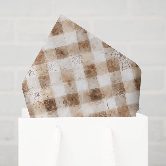 Brown Cream Squares Spider Webs Halloween Tissue Paper (Gift Bag)