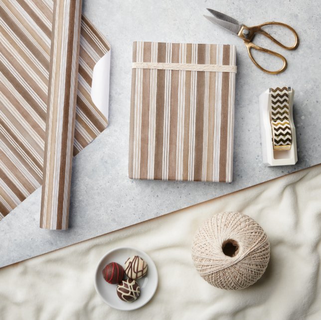Brown Cream Stripes Birthday Wrapping Paper (Crafts)