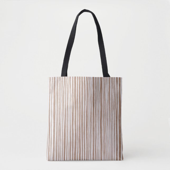 Brown Cream Stripes Christmas Tote Bag (Front)