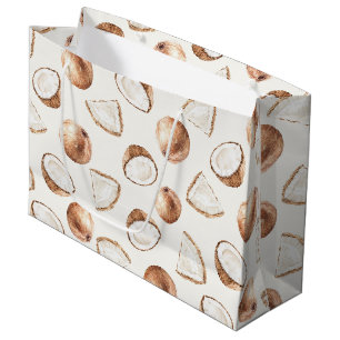 Brown Cream Tropical Coconut Birthday Large Gift Bag