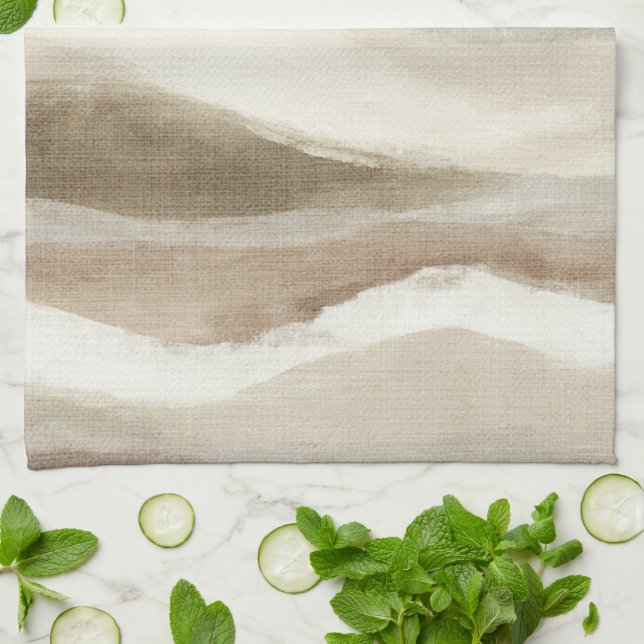 Brown Cream Wavy Abstract Stripes Tea Towel (Folded)