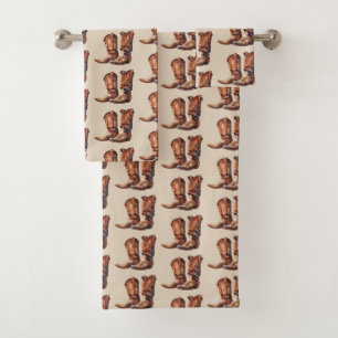 Brown Cream Western Cowboy Bath Towel Set