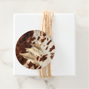 Brown Cream Western Cowhide Christmas Favour Tags