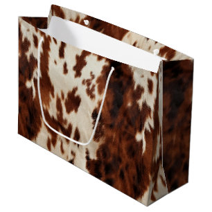 Brown Cream Western Cowhide Large Gift Bag