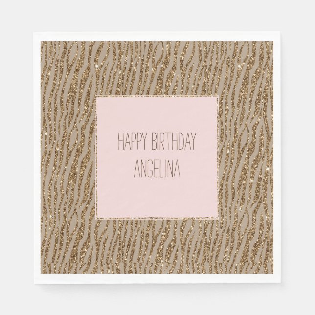 Brown Cream Zebra Animal Print Glitter        Napkin (Front)