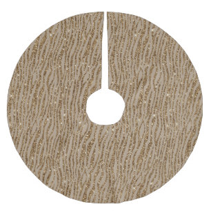 Brown Cream Zebra Print Animal Glitter Brushed Polyester Tree Skirt