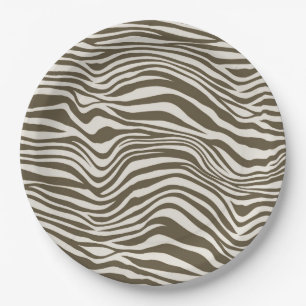 Brown Cream Zebra Print Paper Plate