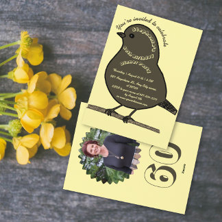 Brown Creamy 60th Birthday Cute Bird Dinner Party Invitation
