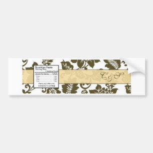 Brown/Creme Floral Damask Water Bottle Label