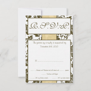Brown/Creme Floral Damask Wedding RSVP Card