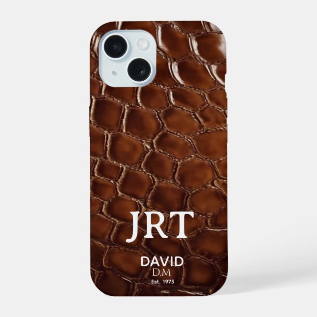  Brown Crocodile Leather Monogram iPhone 15 Case (Back)