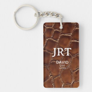 Brown Crocodile Leather Monogram Key Ring