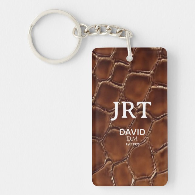  Brown Crocodile Leather Monogram Key Ring (Front)