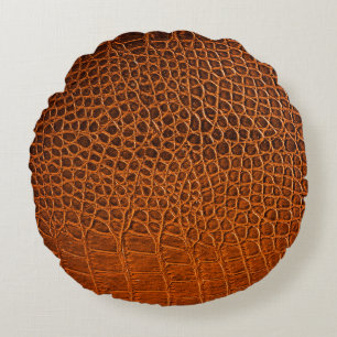 Brown crocodile leather round cushion