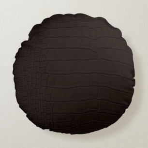 Brown Crocodile Skin Print Round Cushion