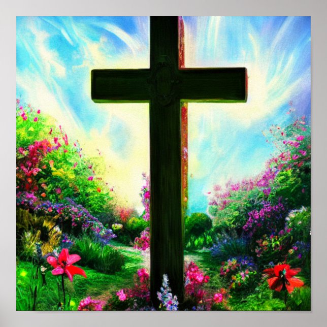 Brown Cross in a Flower Garden Poster (Front)