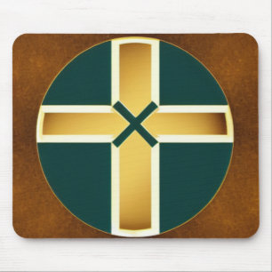 Brown Cross with Teal Background Mousepad