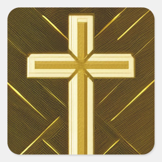 Brown Cross With Textured Background Square Sticker (Front)