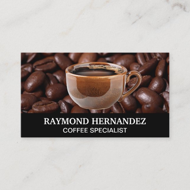 Brown Cup of Coffee | Coffee Beans Business Card (Front)